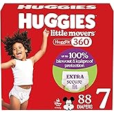 Huggies Size 7 Baby Diapers, Little Movers HuggFit 360° Baby Diapers with 360° Waistband, Size 7 (41+ lbs), 88 Count (2 Packs of 44), Packaging May Vary