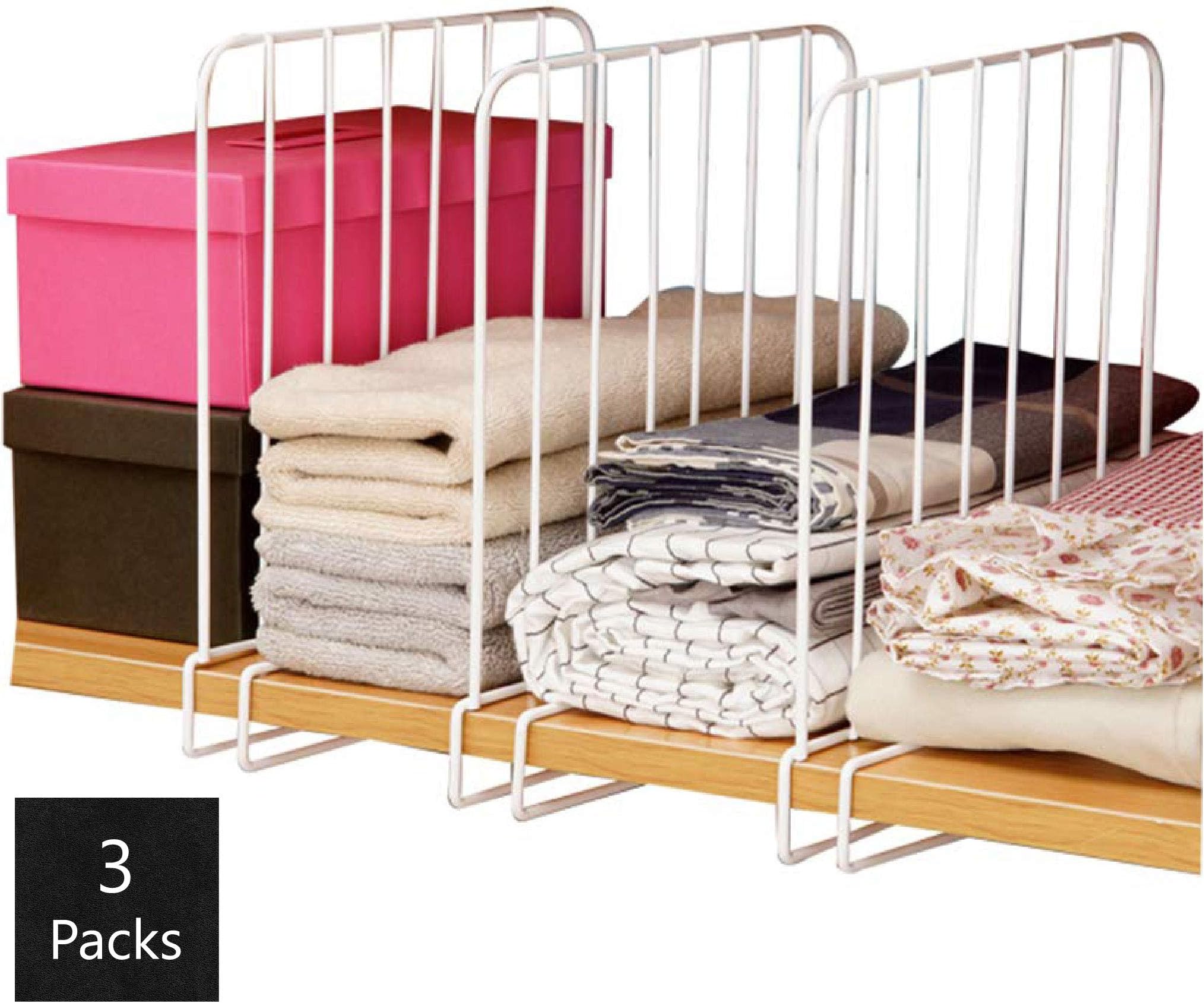 ORZ Closet Shelf Divider 2.0, 3 Packs Shelf separators in Closet, Wardrobe dividers, Clothes Organizer. White