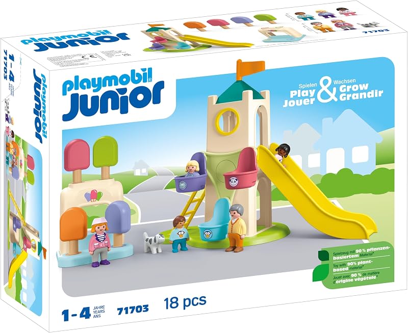71703 Junior : Aire de Jeux avec Toboggan géant - Comprenant Un Stand de Glace, Un Toboggan et Une Grande Roue - Jouet fabriqué à partir de matière d'origine végétale - Dès 12 Mois