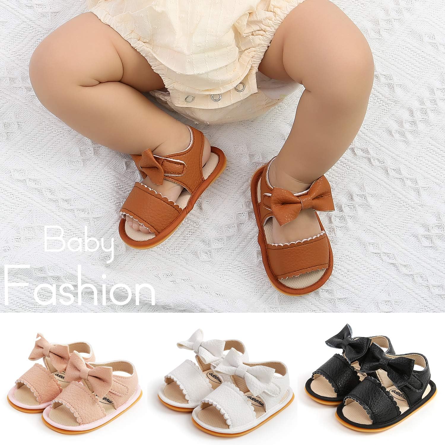 | Babelvit Infant Baby Girl Boy Sandals Comfort Premium Summer Outdoor Beach Shoes with Flower Bowknot Anti Slip Rubber Sole Newbron Toddler Prewalker First Walking Shoes | Sandals