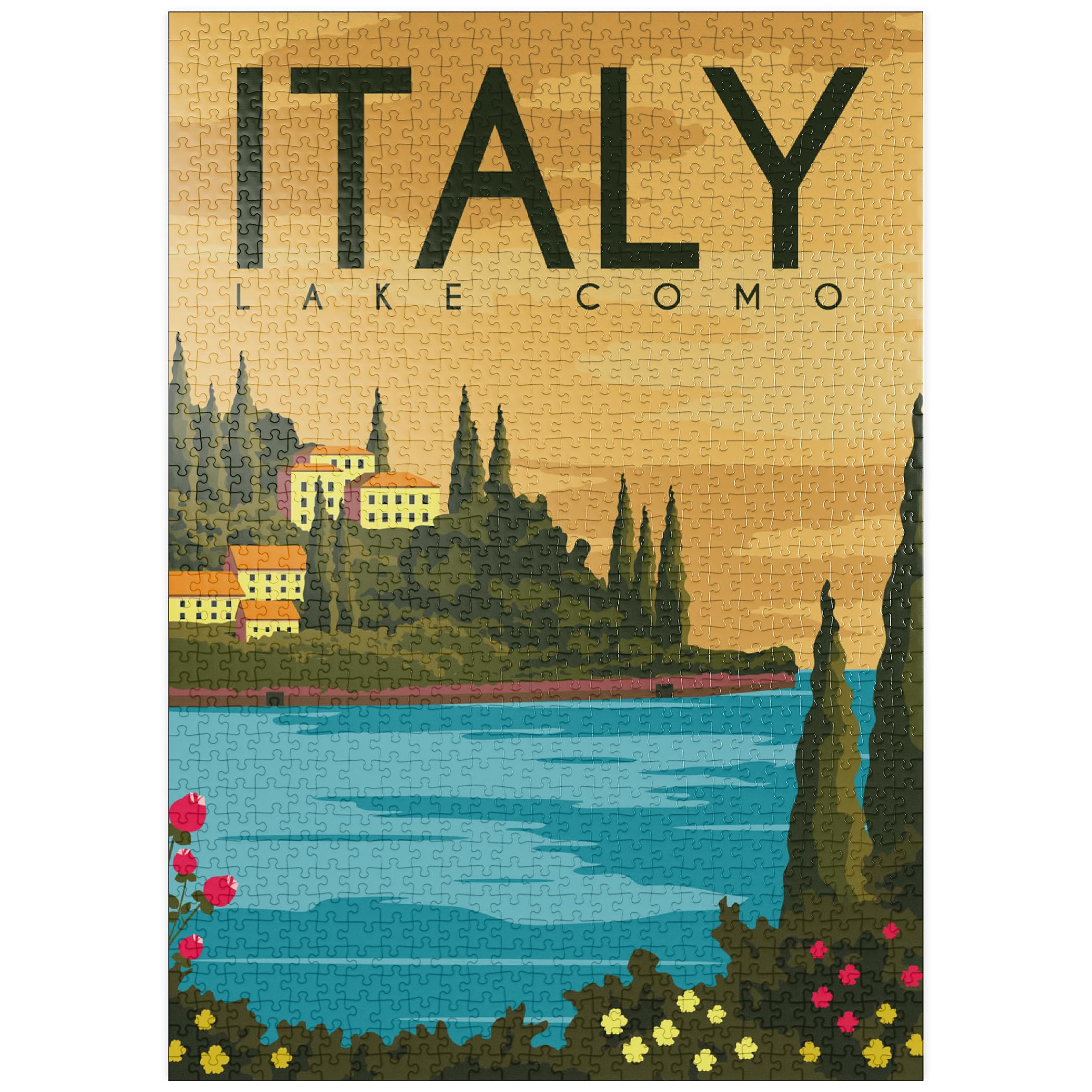 Lake Como Italy, Art Deco Style Vintage Poster, Illustration - Premium 1000 pieces Puzzle - MyPuzzle special collection from Puzzle Galaxy
