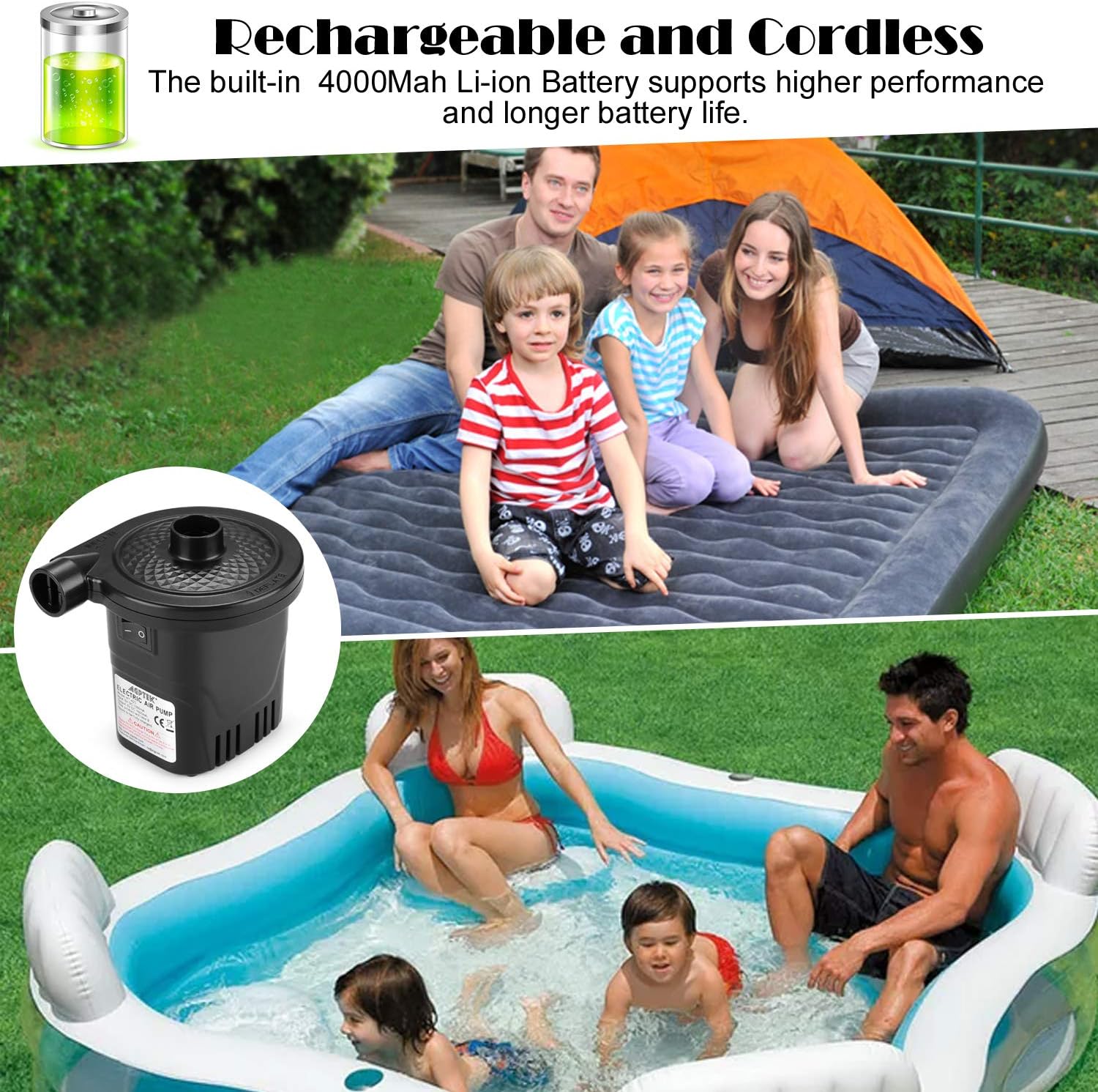 Rechargeable Air Pump, AGPTEK Electric Air Pump Quick-Fill Inflator & Deflator with 3 Nozzles, Lightweight & Portable Rechargeable Air Pump Perfect for Air Beds, Air Mattresses, Pool Toys & Inflatable: Sports & Outdoors