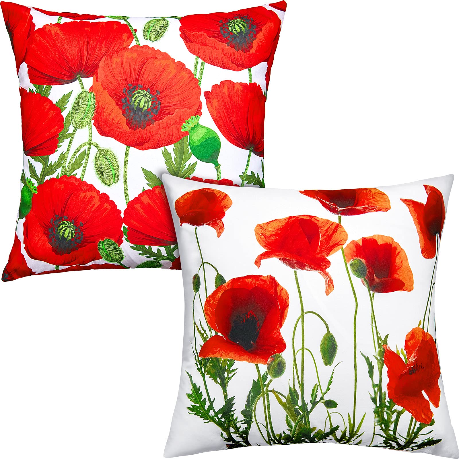 Irenare 2 Pcs Poppy Flower Pillow Covers 18 x 18 Inches Red Poppy Cushion Case Bloom Flower Memorial Day Double Sided Prints Decorative Throw Pillow Cover for Bedroom Sofa Chair 45 x 45 cm