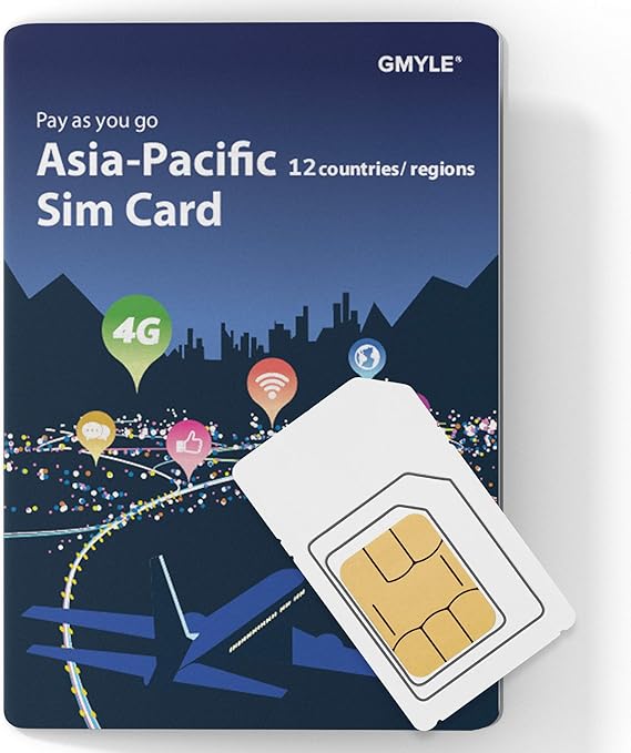 Prepaid SIM Card for Korea, Thailand, India and China Unlimited/ 14 Days, Asia Pacific 12