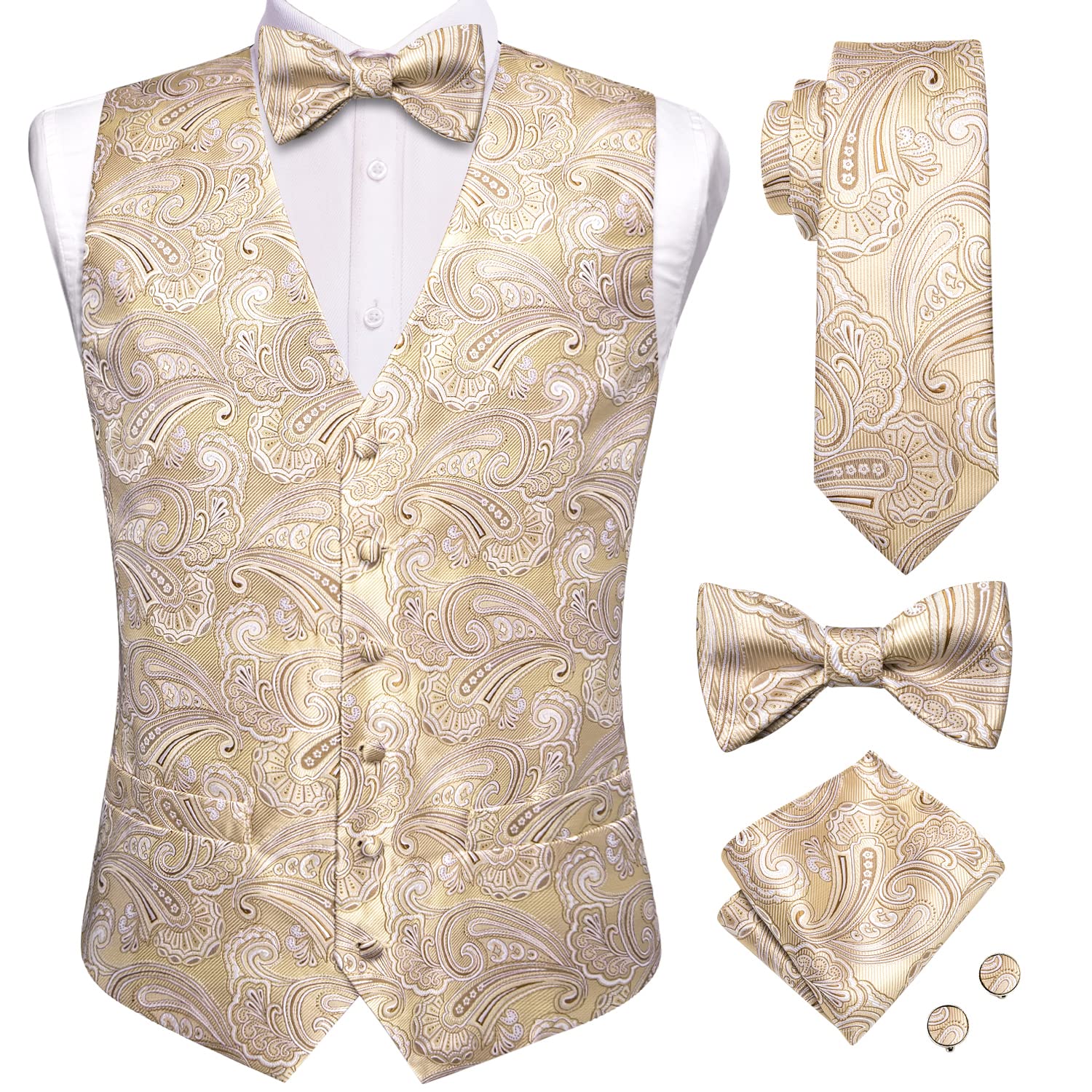 Hi-Tie Mens Suit Vest Bowtie Set Ties for Men V