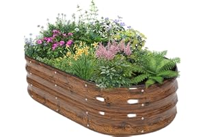 BIRDSINYARD Galvanized Raised Garden Bed Outdoor - 4×2×1ft Planter Raised Beds for Gardening | Oval Metal Garden Planter Box with Safety Edging and Gloves for Vegetables Fruits and Flowers - Grain