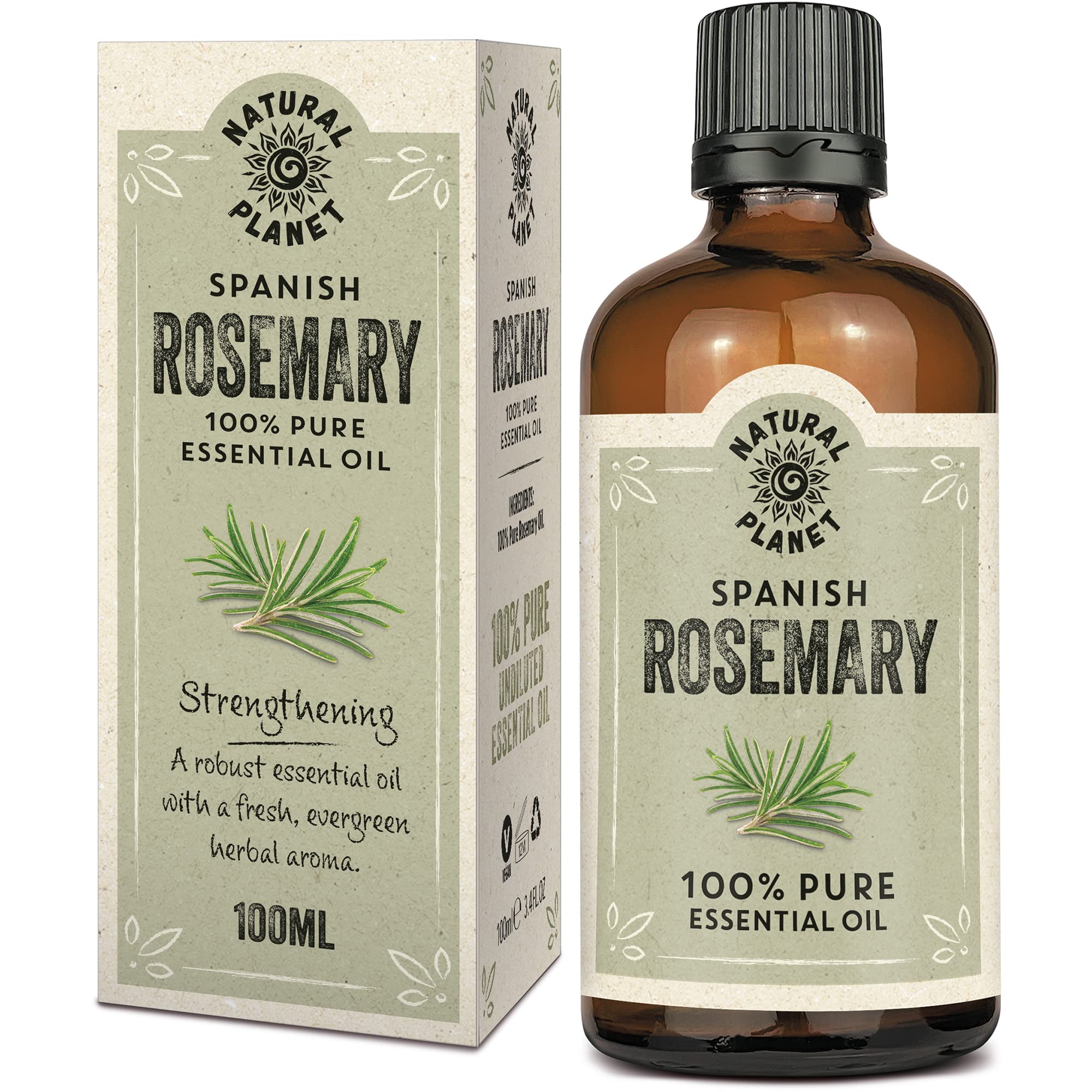 Natural Planet Rosemary Oil 100% Pure & Undiluted Natural Essential Oil 100ML for Bath, Massage, Therapeutic Grade Pure