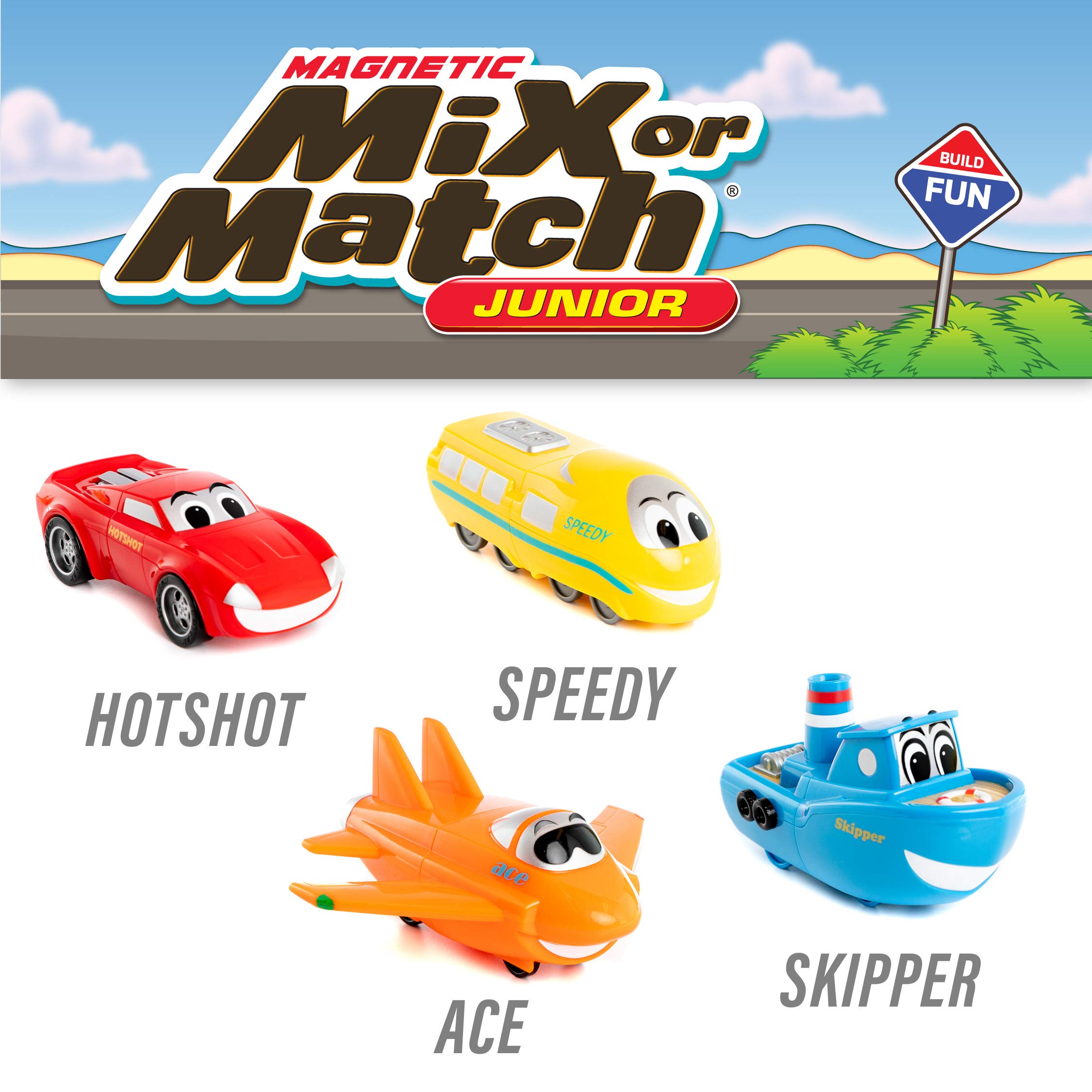 Mix or Match Vehicles Junior, Magnetic Toy Play Set, 8 Pieces