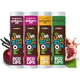 Eco Lips Mongo Kiss USDA Organic Lip Balm, Variety 4 pack | Peppermint, Pomegranate, Vanilla Honey, Black Cherry | Moisturize Dry, Chapped Lips | Mongongo Oil &amp; Vitamin E