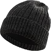 M/L/XL/XXL Wool Beanie for Men and Women, Fleece Lined Oversized Winter Knit Hat, Large Warm Wool Cuffed Cap for Big Head