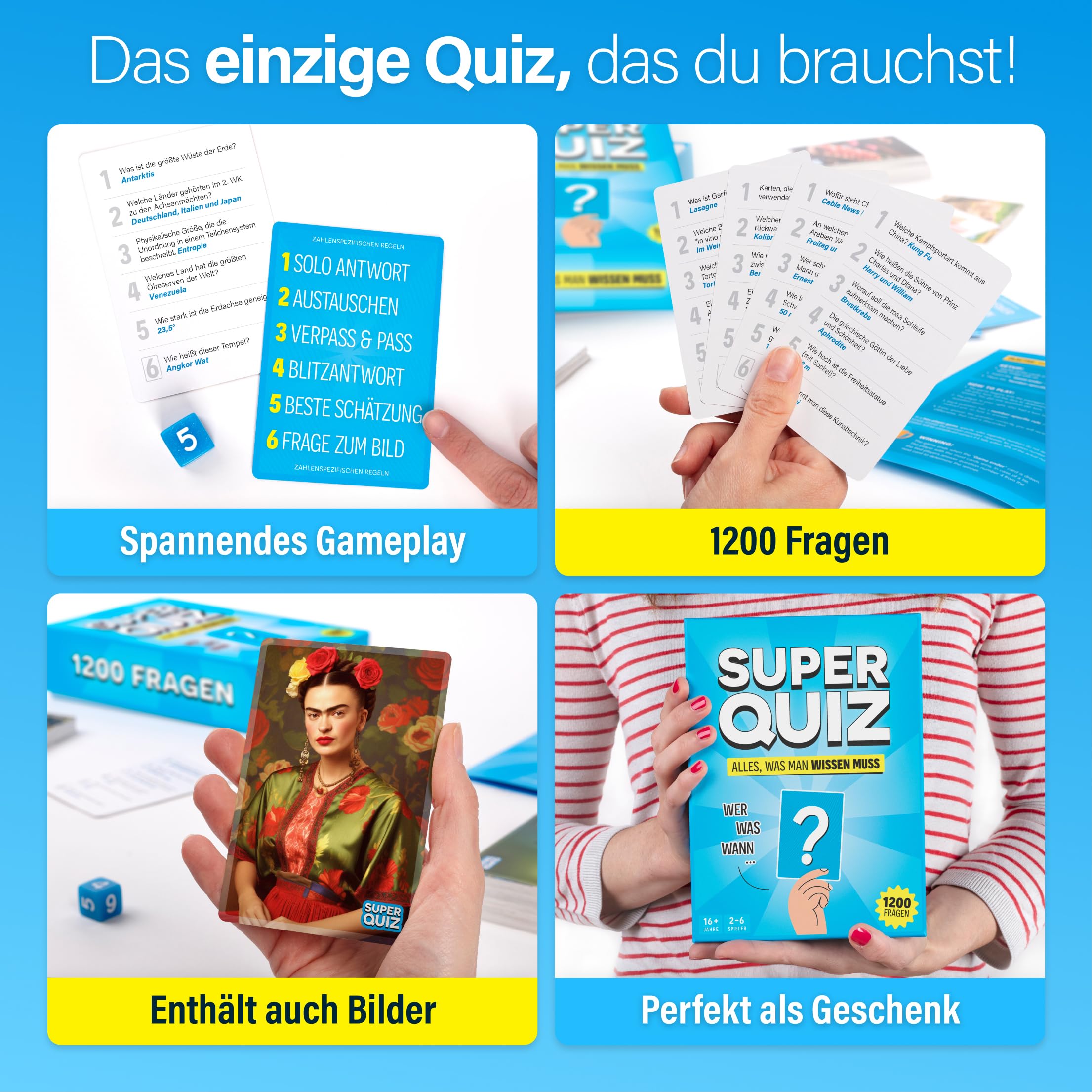 The World Game Super Quiz - Deutsche Version - Trivial Gesellschaftsspiele für Erwachsene mit 1200 Fragen - Brettspiele mit Quizkarten - Wissensspiel für Familie mit Teenagern - Party Spiele 5