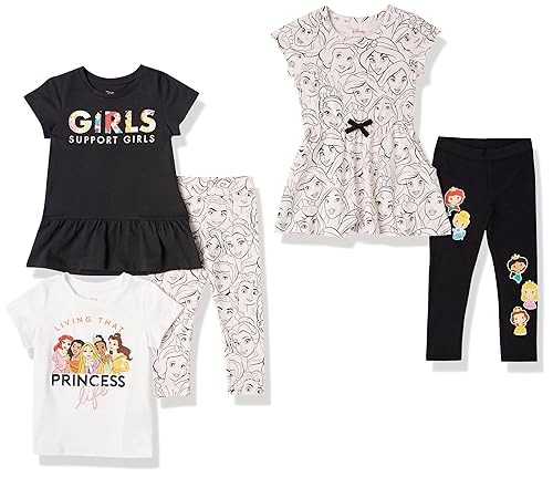 Amazon Essentials Disney | Marvel | Star Wars | Frozen | Princess Girls' Mix-and-Match Outfit Sets, Pack of 5, Princess, XX-Large