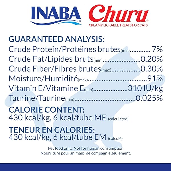 INABA CHURU CAT TREATS, GRAIN-FREE, LICKABLE, SQUEEZABLE CREAMY PURÉE CAT TREAT/TOPPER WITH VITAMIN E & TAURINE, 0.5 OUNCES EACH TUBE, 50 TUBES, TUNA VARIETY