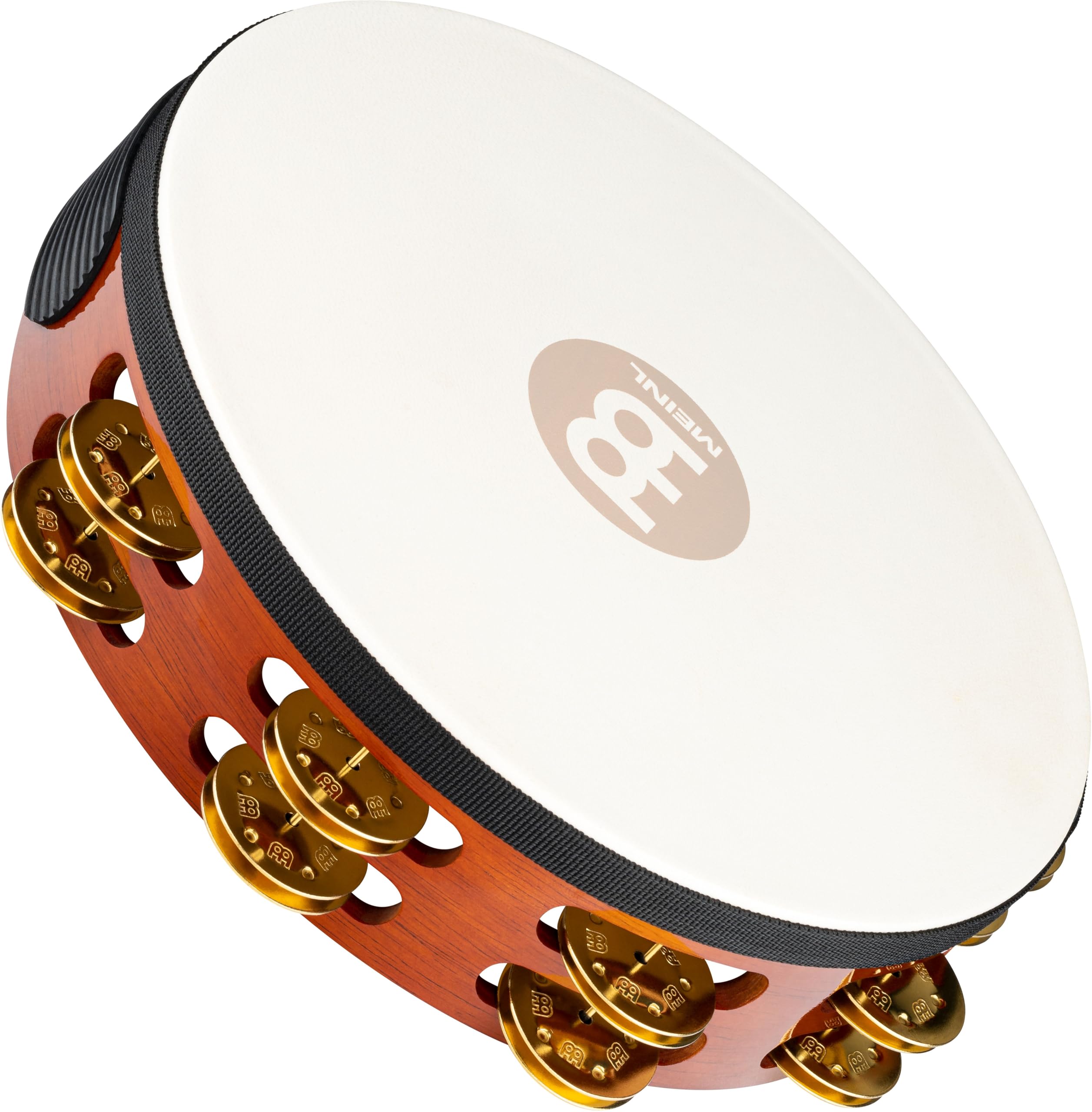 Meinl Percussion Traditional Headed Tambourine - With Goat Skin Head - 10-inch Diameter - Siam Oak / Brass, Antique Brown / Natural (TAH2B-AB)