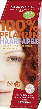 SANTE Naturkosmetik Pflanzen-Haarfarbe Pulver Naturrot, Hennapulver, Tiefes naturrot, Glänzende Farben, Grauabdeckung, Vegan,