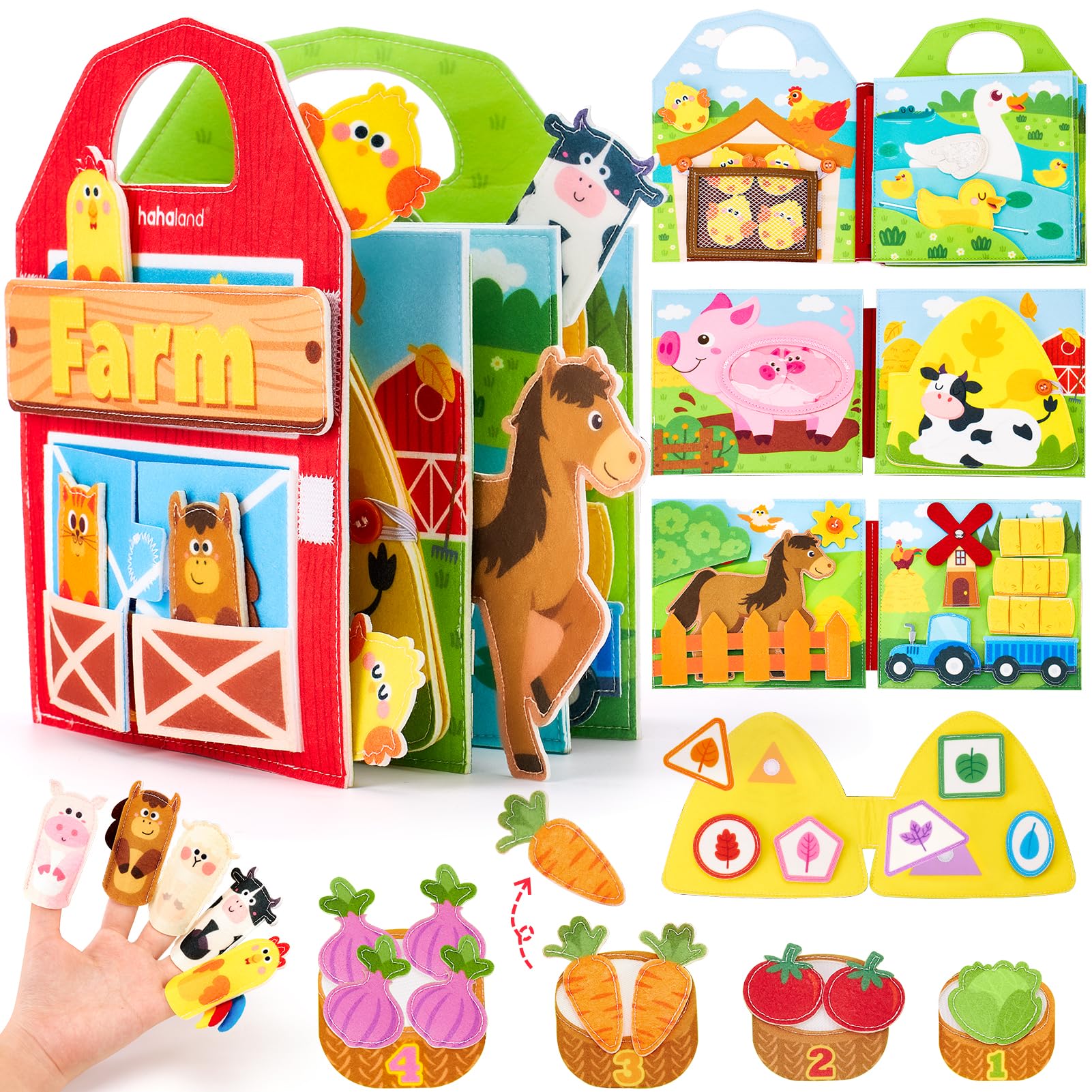 Photo 1 of hahaland Busy Board for 1 Year Old - Farm Animals Quiet Busy Book for Toddlers 1-3 - Montessori Toys for 1 Year Old Boy Girl Gifts - Educational Activity Books Felt Learning Board Airplane Travel Toys