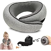 Creokeriy Travel Neck Pillow for Airplane, Adults Memory Foam Neck Pillow, Ergonomic 360° Neck Support for Airplane Car Travel Home Office Sleep, Packable Compact Portable Turtle Pillows(Grey)