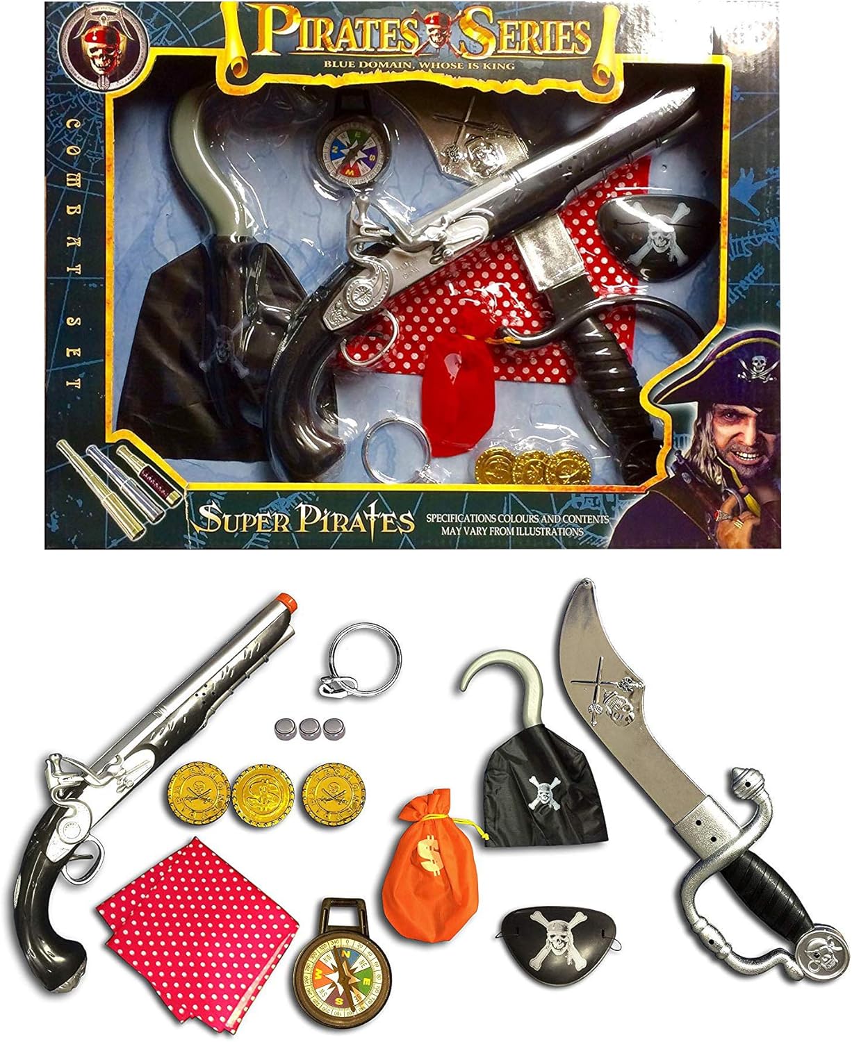 Kids Toy Pirate Fancy Dress Costume Accessory Set (Sword, Gun, Eyepatch