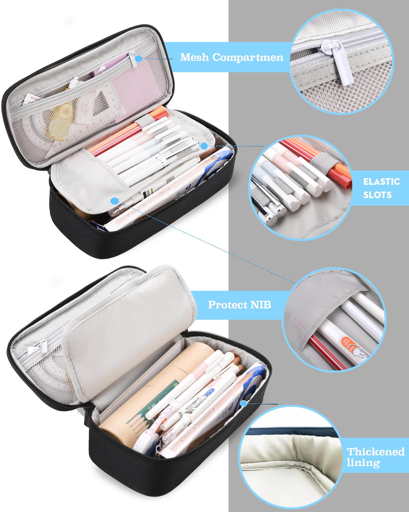 YOKUMA Pencil Case,Large Capacity Pencil Pouch,Aesthetic Zipper Pencil Box, Back to School Supplies for College Student Teen Adults,Travel Essentials,Electronic Cable Organize