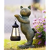 Nacome Christmas Cat Outdoor Statues for Garden: Outside Decor with Lantern Clearance for Yard Art Lawn Ornaments Porch Patio Balcony - Christmas Birthday Gifts for Mom Women Grandma