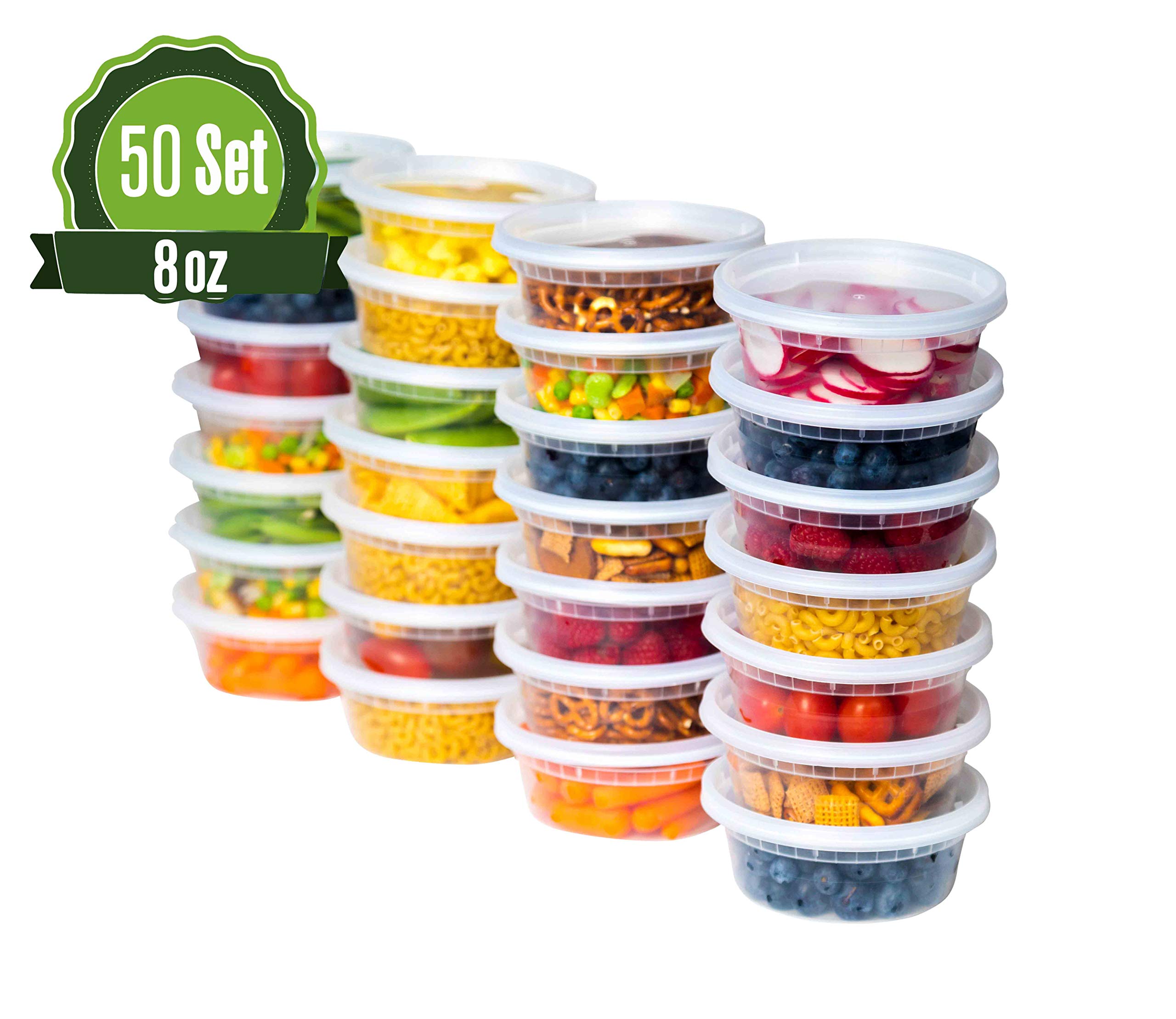 Deli Plastic Food Storage Containers with Airtight Lids (50 Sets) 8oz