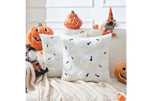 Seoenlin Halloween Pillow Covers 18x18 inch Set of 2 White Throw Pillow Cases Soft Plush Cushion Case for Chair Sofa Bedroom Living Room Home Decor (White Pumpkin)