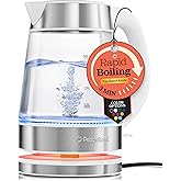 Speed-Boil Water Electric Kettle, 1.7L 1500W, Coffee & Tea Kettle Borosilicate Glass, Water Boiler, Auto Shut-Off, Cool Touch Handle, Base Detachable, LED. 360° Rotation, Boil Dry Protection (White)