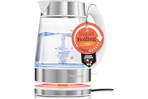 PEACH STREET Speed-Boil Water Electric Kettle, 1.7L 1500W, Coffee & Tea Kettle Borosilicate Glass, Water Boiler, Auto Shut-Off, Cool Touch Handle, Base Detachable, LED. 360° Rotation, Boil Dry Protection (White)