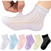 Meeshine 6 Pack Toddler Baby Girls Boys Mesh Thin Socks Summer Eyelet Cotton Ruffle Breathable Ankle Socks for 1-6T Kids