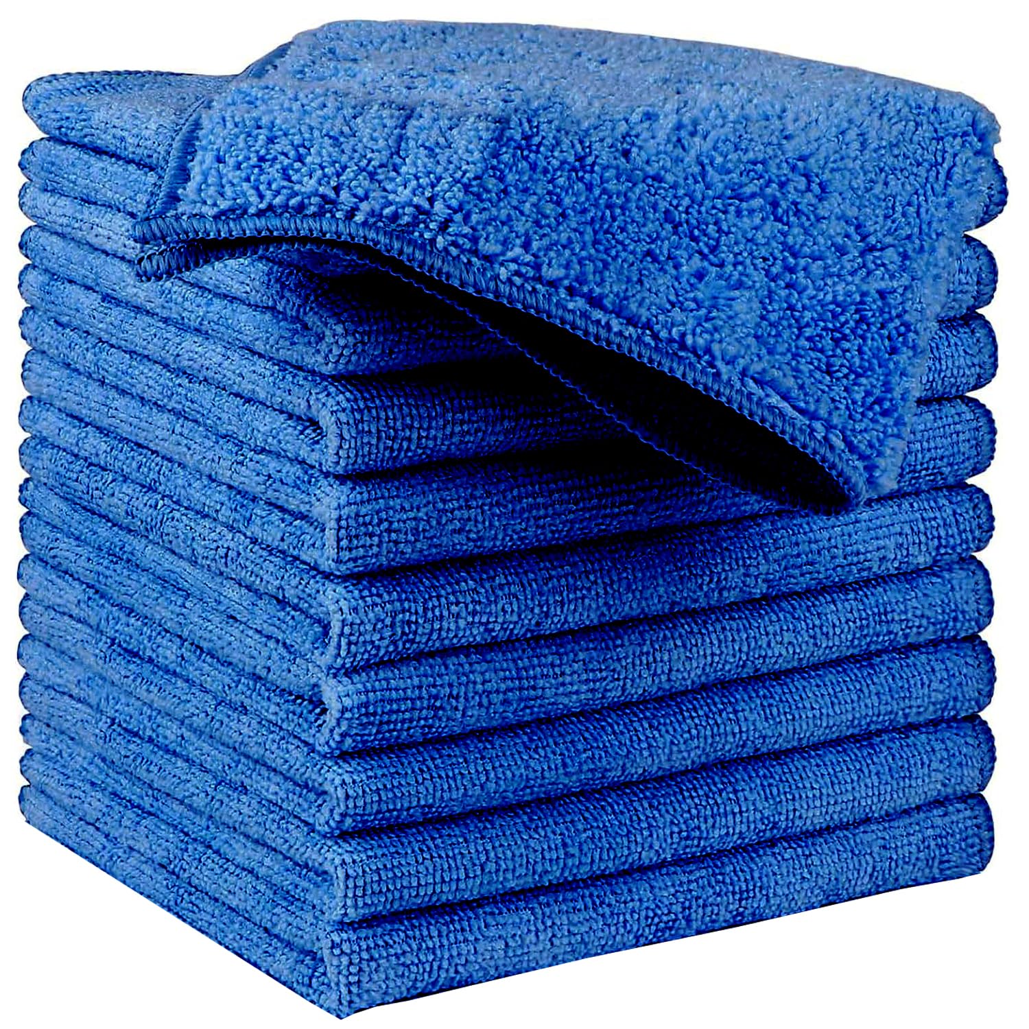 HIDMD Microfibre Cleaning Cloths Dish Cloths Lint Free Cloths For Polishing Drying Washing Waxing Dusting Cleaning Accessories Kitchen Dusters Car Bathroom Blue Pack of 10 30cm x 30cm Blue
