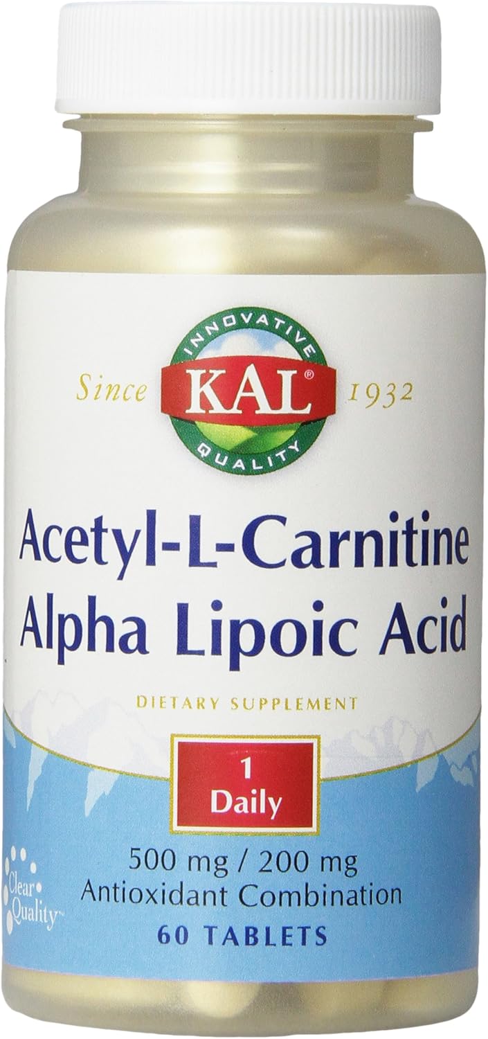 KAL Acetyl-l-Carnitine and Alpha Lipoic Acid Tablets, 500/200 mg, 60 Count