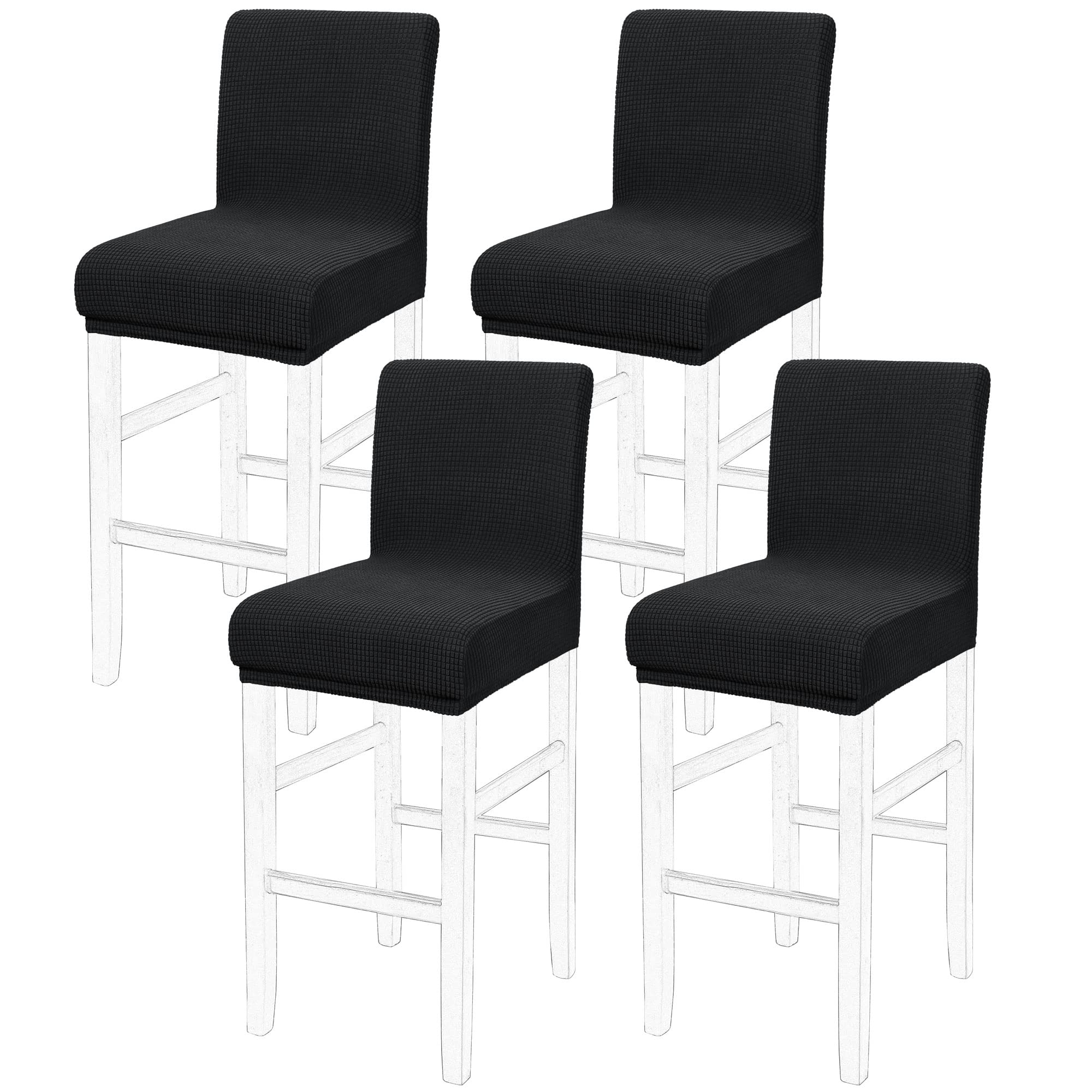 PiccoCasa Dining Chair Covers Set of 4, Stretch & Removable Bar Stool Covers for Pub Counter - Height Side Chair Covers with Square Lattice, Washable Chair Slipcovers Black