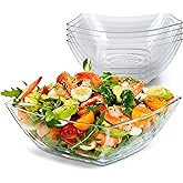 64oz Clear Plastic Serving Bowls (4 Pack) Large Disposable Candy Dishes, Square Plastic Buffet Containers for Chips, Snacks, Mints, Salad Bar, Snack Bowl Parties, Office, Bridal Shower, Party Supplies
