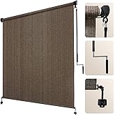 Artpuch Outdoor Roller Shades with Splicing Design, 10' W x 8' H Exterior Cordless Patio Shades Roll Up Blinds for Porch, Gazebo, Pergola, Balcony, Mocha