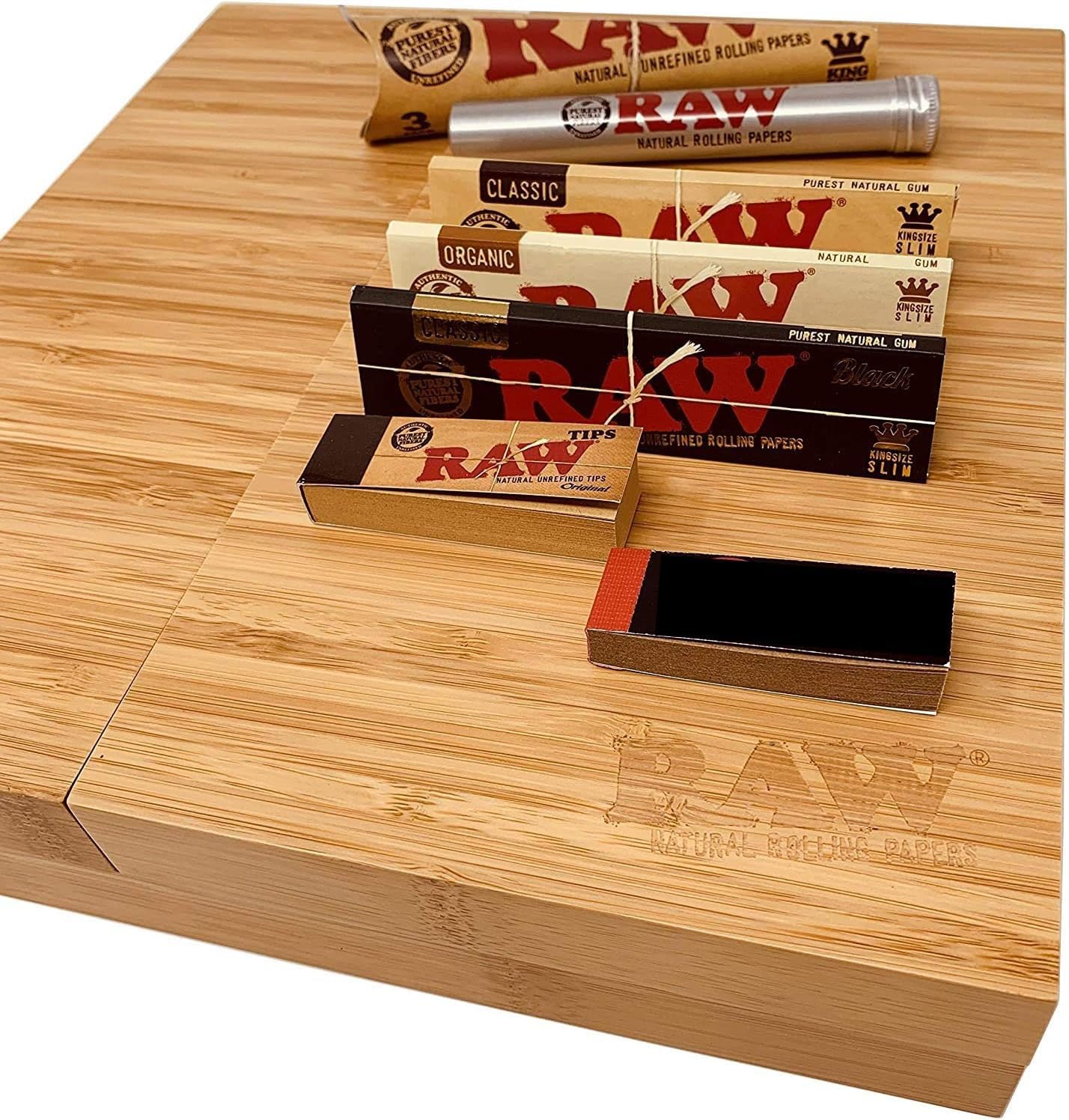 Rigasz “Triple Flip” Bamboo Magnet Rolling Fold-able Tray with Built-in Ashtray
