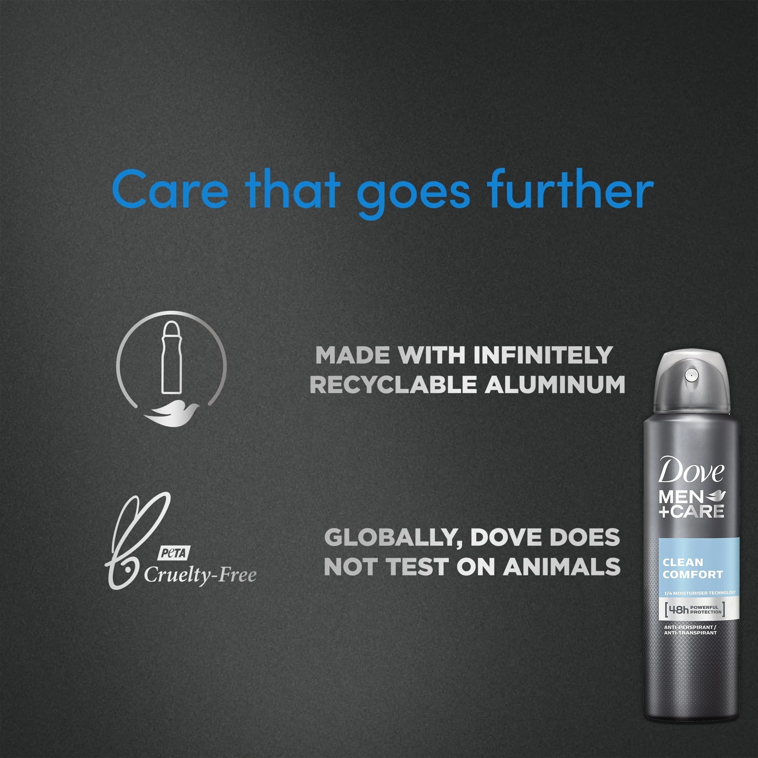 Dove Men + Care Antiperspirant Deodorant Spray, 6 Pack, 48H Protection, Long-Lasting Clean Comfort Scent, Soothes & Moisturises Skin, 5 oz. Each