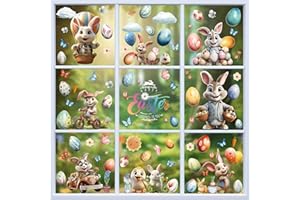 Hianjoo 87 PCS Easter Window Clings, 9 Sheets Easter Egg Window Clings Easter Stickers for Window Decor, Double Sided Easter Bunny Window Cling Decorations with Chick Flower Butterfly Carrot