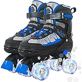 MammyGol Roller Skates for Kids Boys Girls, Adjustable Quad Skates with Light Up Wheels for Toddler Little Kids Ages 6-12, Beginners Outdoor Sports