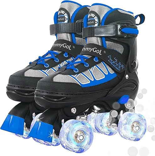MammyGol Roller Skates for Kids Boys Girls, Adjustable Quad Skates with  Light Up Wheels for Toddler Little Kids Ages 6-12 Size 9C 10C 12C,  Beginners