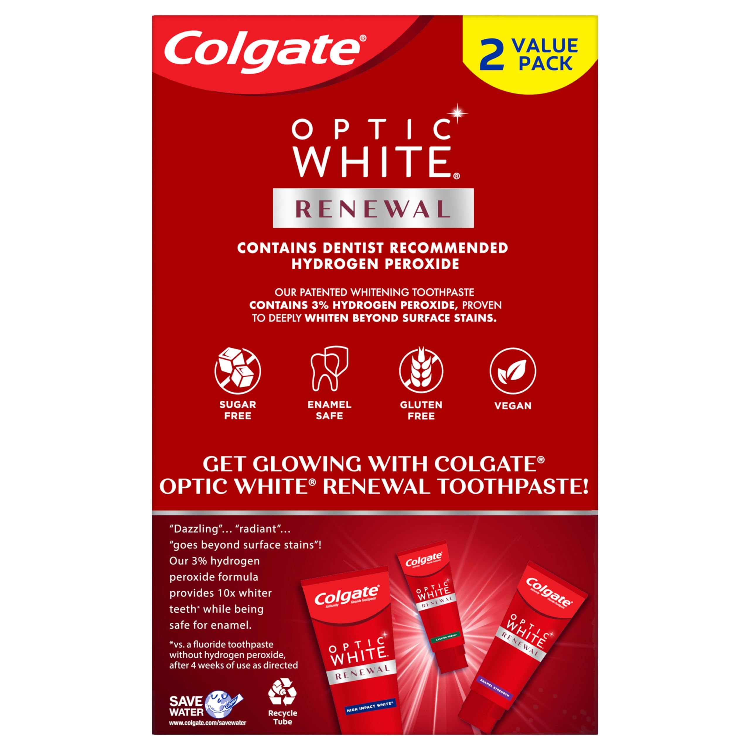 Colgate Optic White Renewal Teeth Whitening Toothpaste with Fluoride, 3