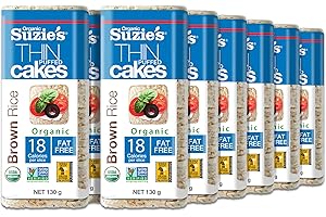 Suzie's Organic Brown Rice Cake Thins|6 Pack|Unsalted Sodium Free|USDA Organic, NON-GMO, Fat-Free, Sugar-Free, Gluten-Free|Low-Calorie Snack-17 Calories Per Slice|Bread & Cracker Replacement
