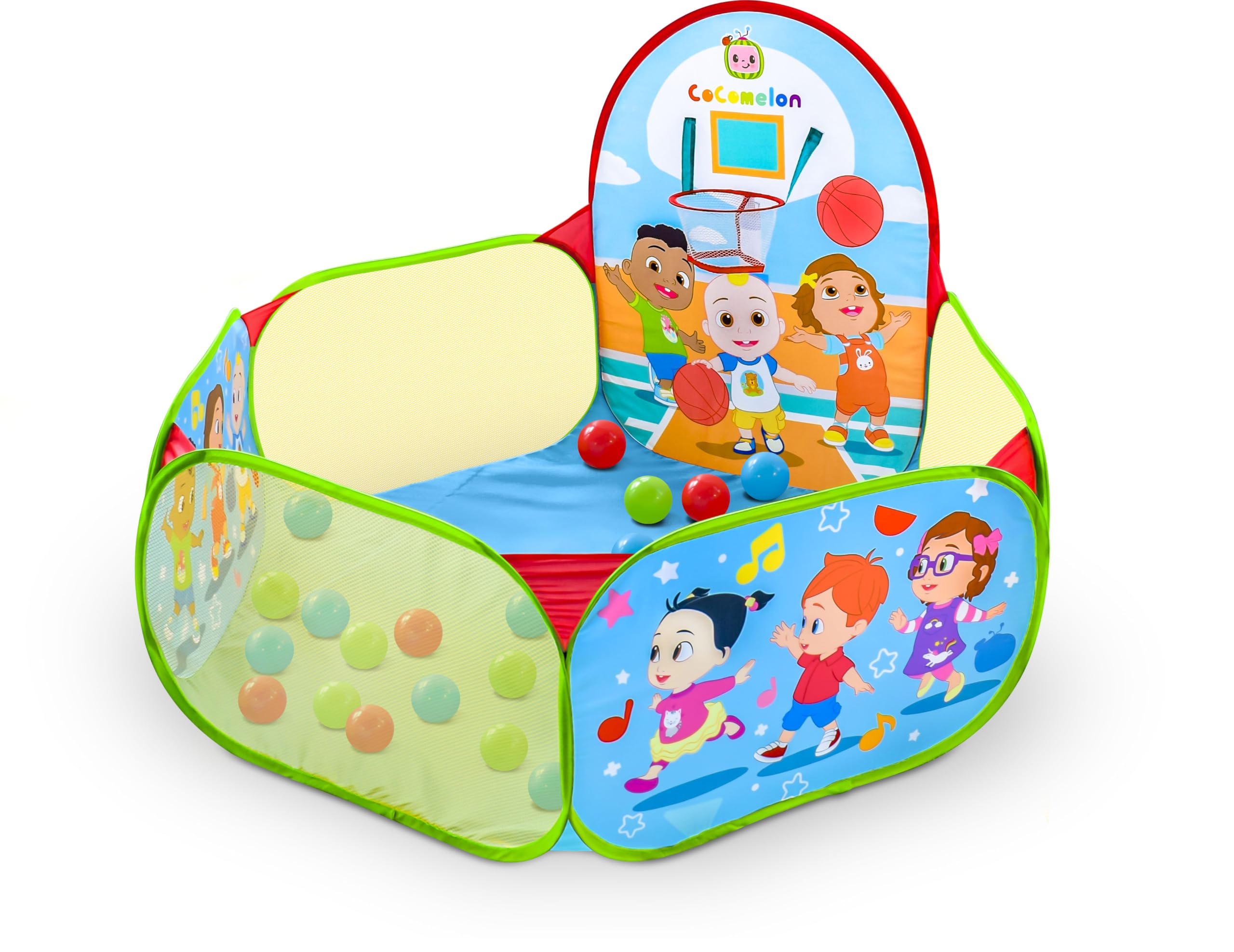 Photo 1 of CoComelon Playground Ball Pit, Pop Up Tent with 25 Play Balls and Basketball Hoop, Toddlers 18M+