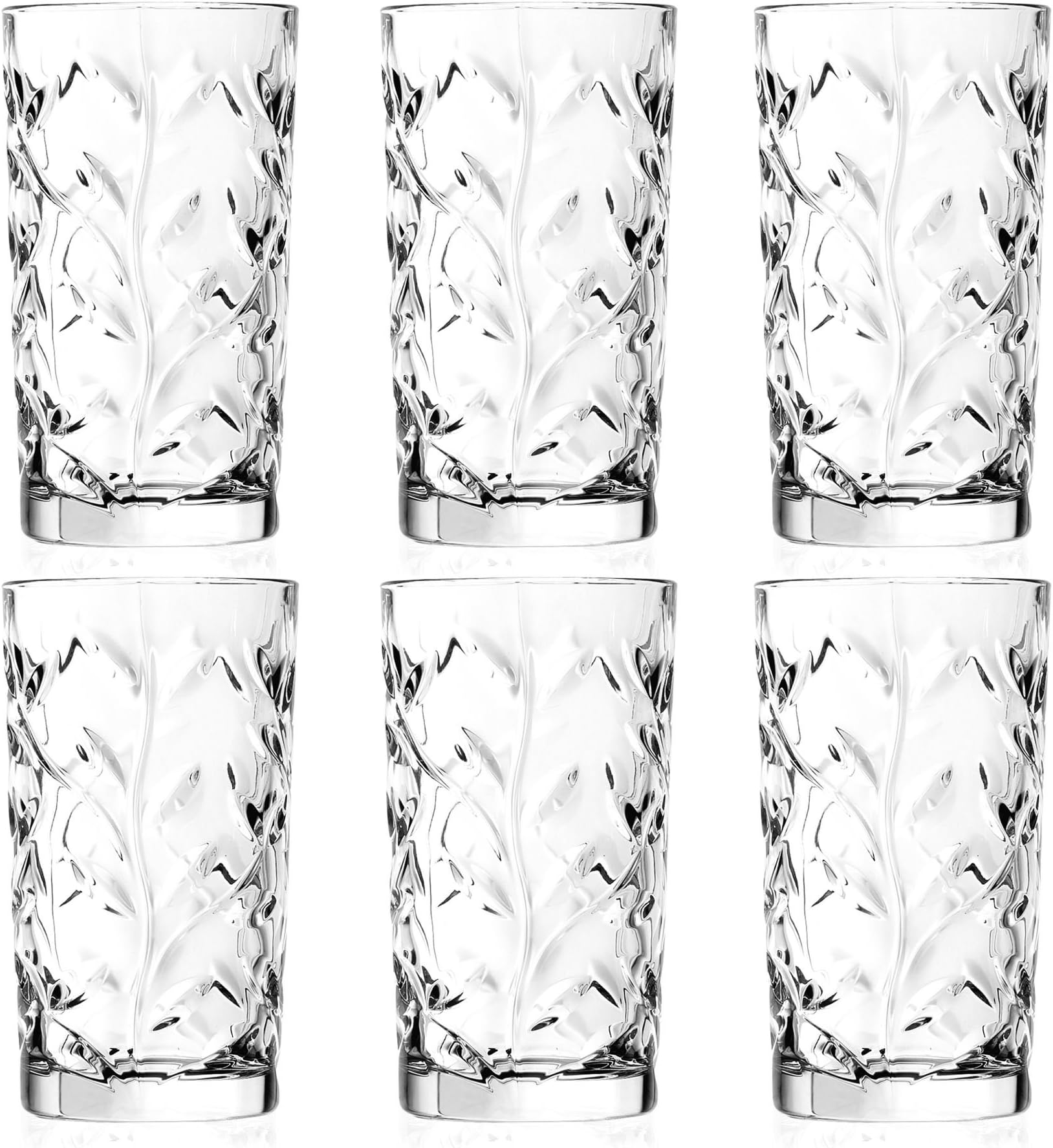 RCR Crystal Laurus Cut Glass Highball Cocktail Tumblers - 360ml - Pack of 6 High Ball Glasses