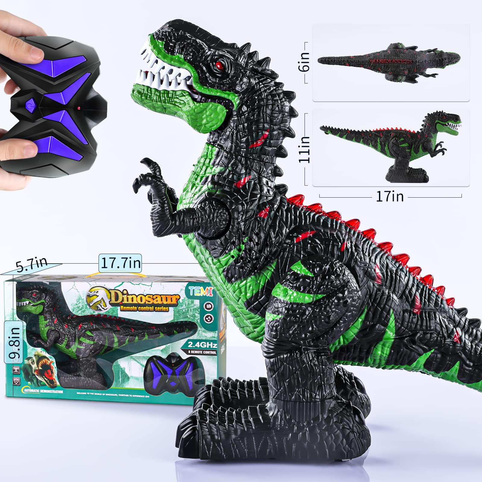 TEMI 8 Channels 2.4G Remote Control Dinosaur Toys for Kids 3 4 5 6 7