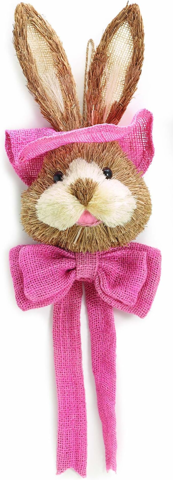 Rustic Spring Bunny Head Sisal and Burlap Hanging Wall Decoration (Pink)
