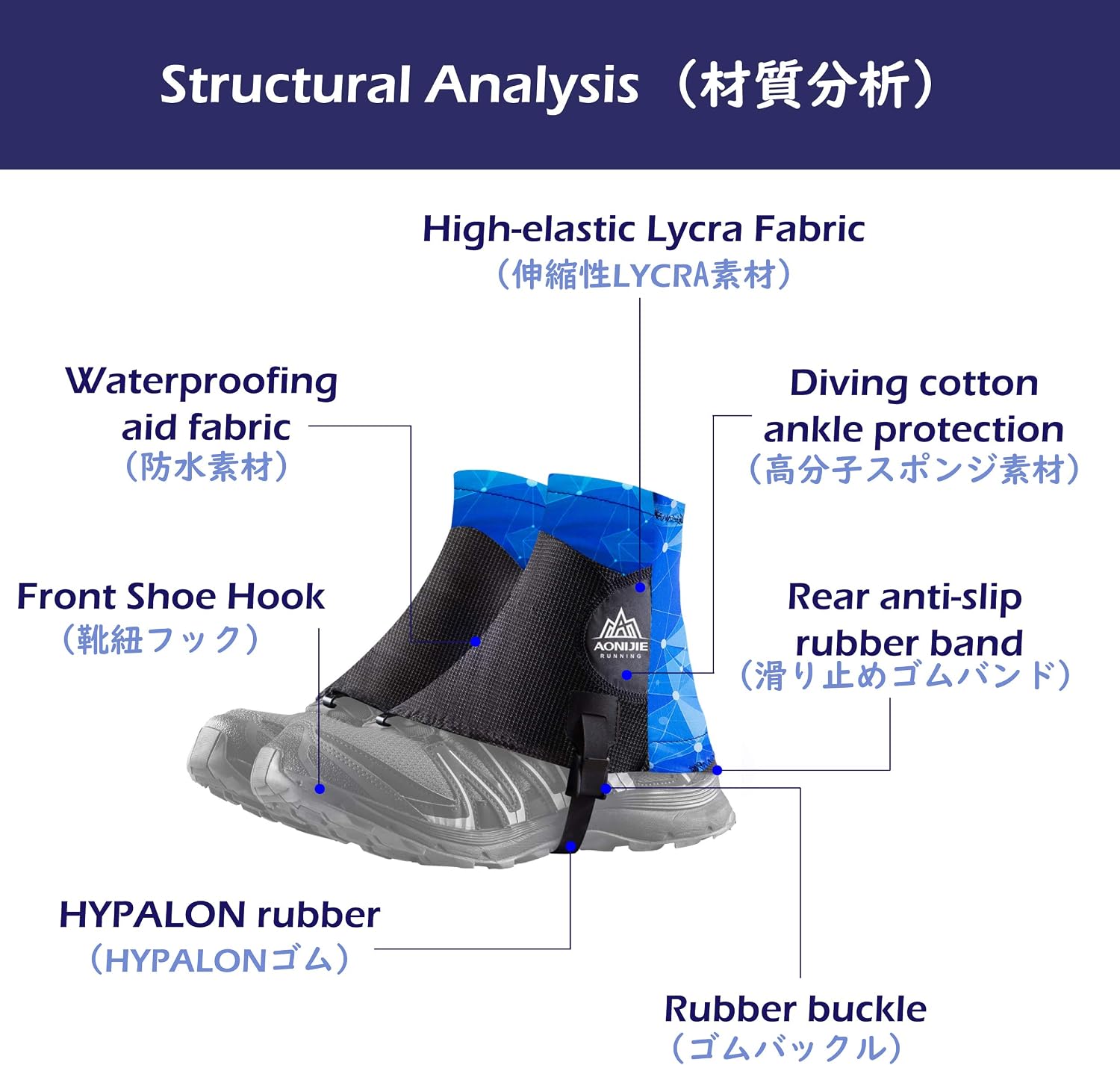TRIWONDER Trail Gaiters for Men Women Hiking Gators Sandproof Leg Ankle Gaiters for Walking Running (Blue) - Image 3