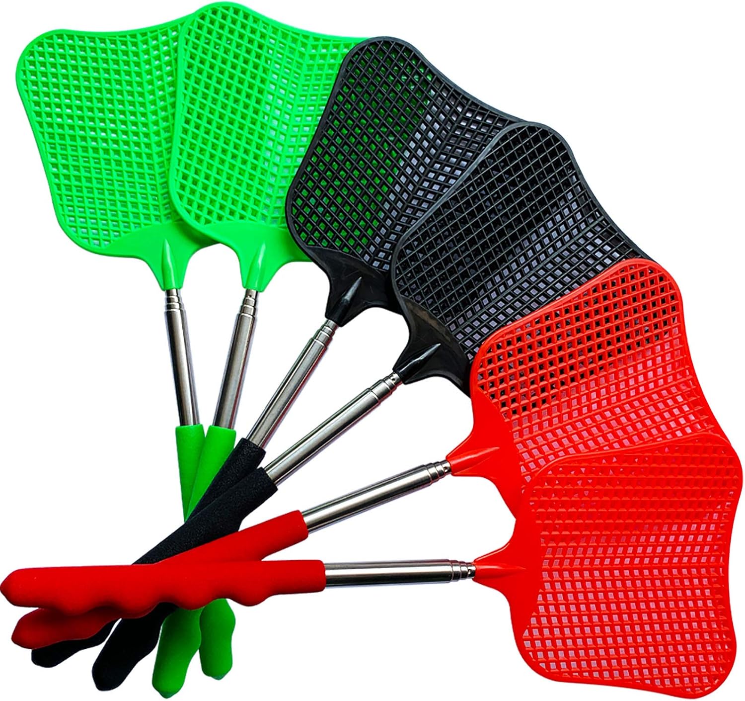 Lecoku 6 Pack Telescopic Fly Swatter Manual Heavy Duty Plastic Flyswatter with Extendable Stainless Steel Pole 3 Colors: Garden & Outdoor