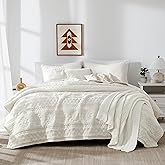 WDCOZY Boho Ivory Quilt King Size Bedding Sets with 2 Pillow Shams, Cream White Farmhouse Lightweight Soft Bedspread Coverlet for All Season, 3 Pieces, 104x90 inches