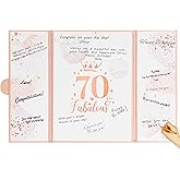 Calculs 70th Birthday Guestbook Alternative Signature Board Cheers to 70 Party Rose Gold Cover Picture Book 70 and Fabulous Guest Book 12inch Hardcover Blank Pages