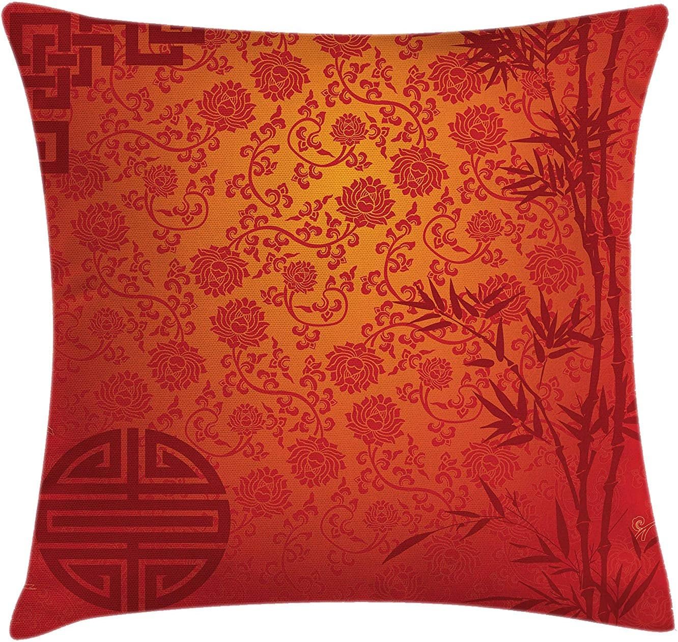 Ashasds Asian Eastern Ethnic Scenery With Branches Traditional Chinese Symbols Print Throw Pillow Covers For Home Indoor Friendly Comfortable Cushion Standard Size 18X18 In